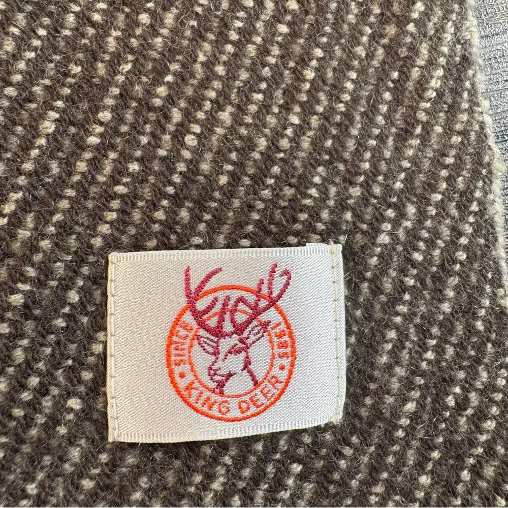 KING DEER 100% Cashmere Scarf Brown Tan Woven‎ Stripe Fringe 54